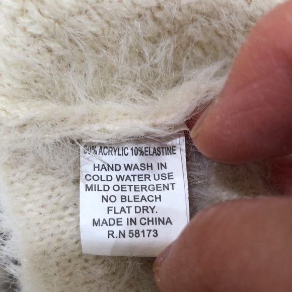 Anthropologie Raga Sweater Size Medium Ecru Cream Windowpane Fuzzy Knit - Picture 7 of 10